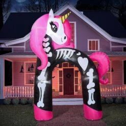 Joeidomi 12ft Rainbow Skeleton Unicorn Arch LED Halloween Inflatable