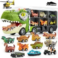 Joiedomi 13Pcs Dinosaur Transport Carrier Truck With Mini Dino Car Set