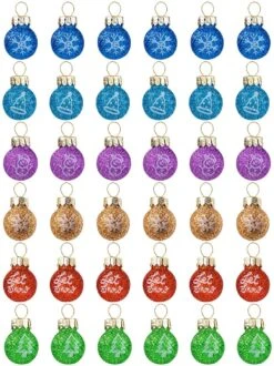 Mini Glitter Glass Patterned Balls Ornaments, 36 Pcs