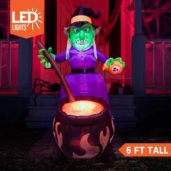 Halloween Large Witch With Cauldron Inflatable (6 Ft) -Joiedomi 2 1