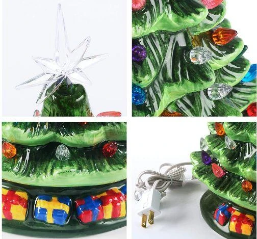 15in Tabletop Prelit Ceramic Christmas Tree With 70 Multicolor Bulbs 4 15in Tabletop Prelit Ceramic Christmas Tree With 70 Multicolor Bulbs - Image 2
