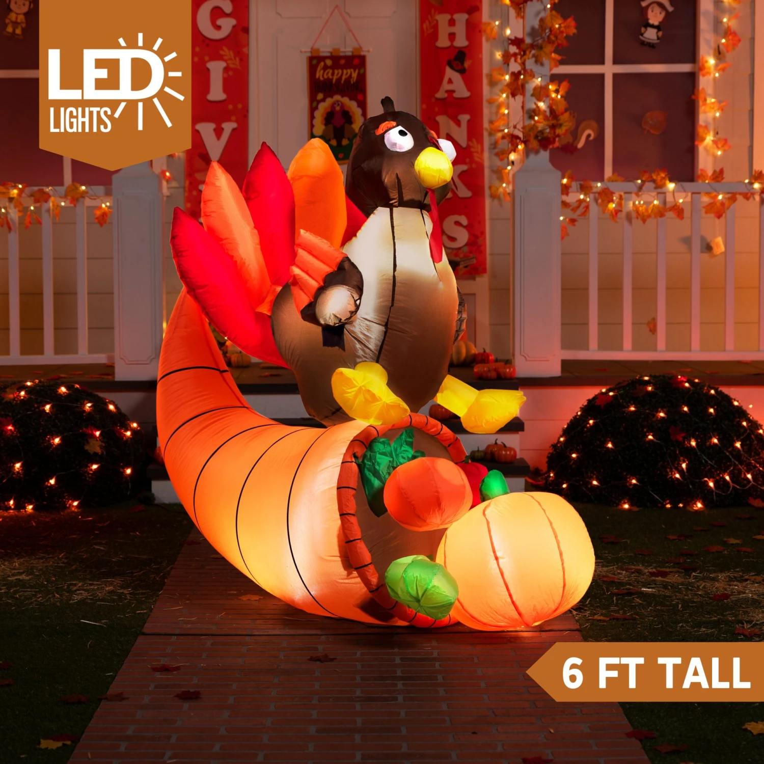 Tall Thanksgiving Turkey On Cornucopia (5 Ft) 3 Tall Thanksgiving Turkey On Cornucopia (5 Ft) - Image 2
