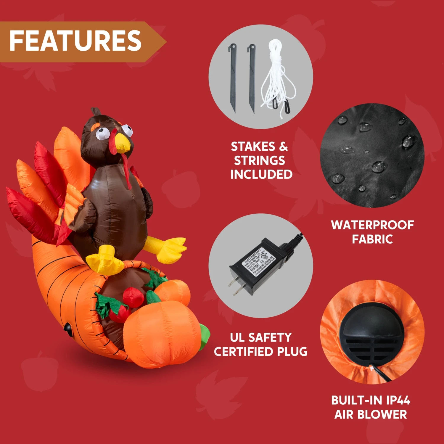 Tall Thanksgiving Turkey On Cornucopia (5 Ft) 7 Tall Thanksgiving Turkey On Cornucopia (5 Ft) - Image 6