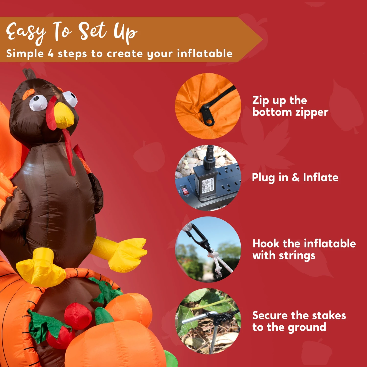 Tall Thanksgiving Turkey On Cornucopia (5 Ft) 8 Tall Thanksgiving Turkey On Cornucopia (5 Ft) - Image 7