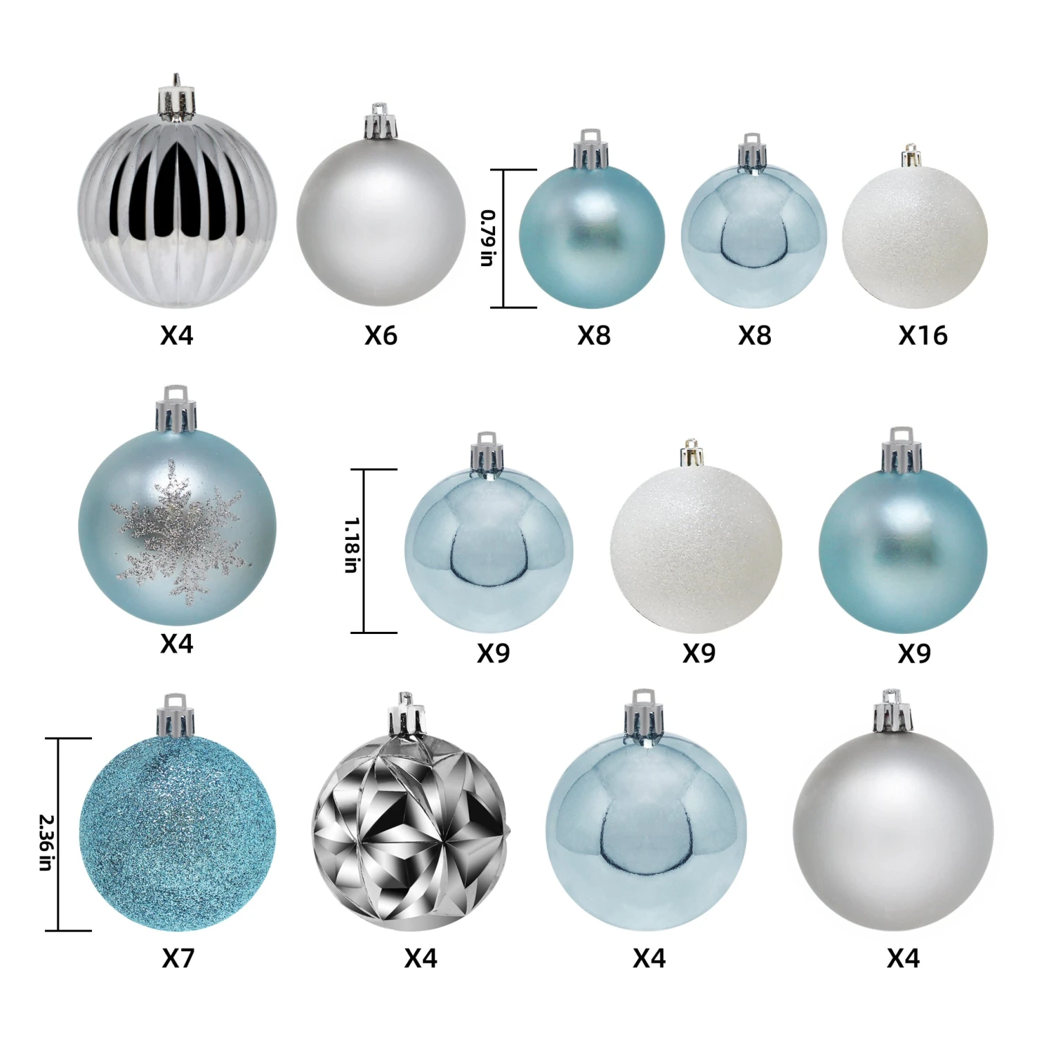 110 Pcs Blue, White, And Silver Christmas Ornaments 5 110 Pcs Blue, White, And Silver Christmas Ornaments - Image 3