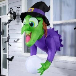 4.5ft Witch Inflatable Window Breaker With Color Changing Magic Ball -Joiedomi 4.5ft Witch Inflatable Window Breaker with Color Changing Lights 4