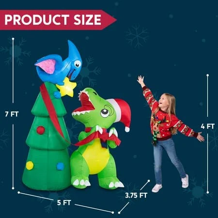 7ft Tall Dinosaur Decorating A Christmas Tree Christmas Inflatable 7 7ft Tall Dinosaur Decorating A Christmas Tree Christmas Inflatable - Image 5