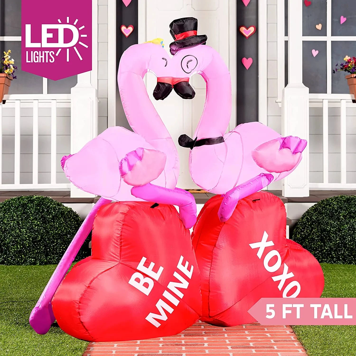 5FT Tall LED Lights Flamingos Couple Valentines Day Holiday Inflatable Decoration 3 5FT Tall LED Lights Flamingos Couple Valentines Day Holiday Inflatable Decoration - Image 2