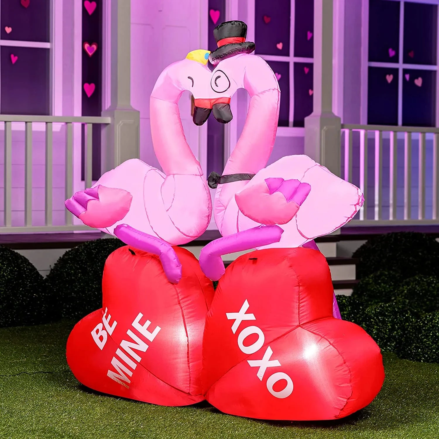 5FT Tall LED Lights Flamingos Couple Valentines Day Holiday Inflatable Decoration 2 5FT Tall LED Lights Flamingos Couple Valentines Day Holiday Inflatable Decoration