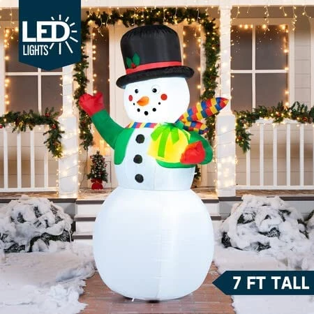 Large Snowman With Present Inflatable (7 Ft) 4 Large Snowman With Present Inflatable (7 Ft) - Image 2