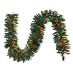 9 Ft Artificial Garland With100 LED Lights & Decorations