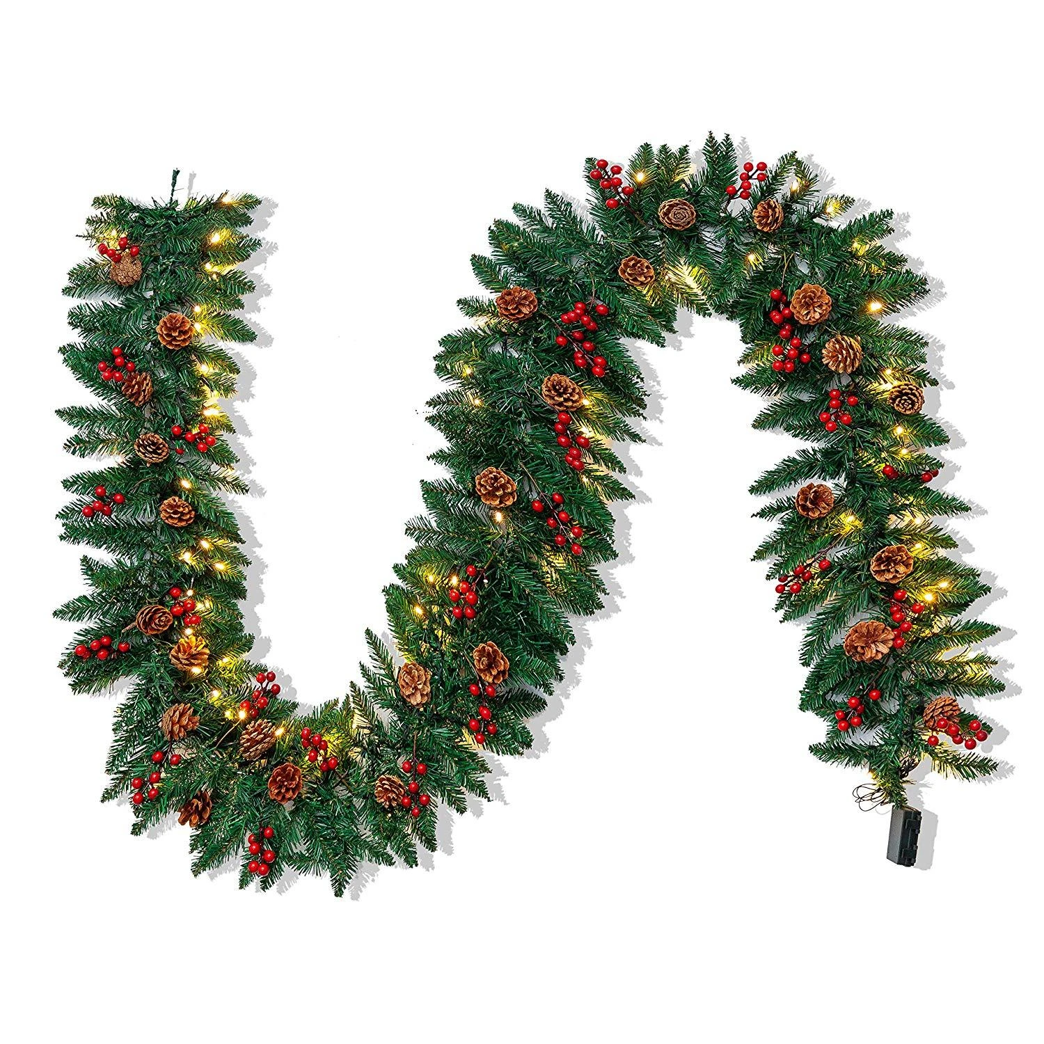 9 Ft Artificial Garland With100 LED Lights & Decorations 3 9 Ft Artificial Garland With100 LED Lights & Decorations