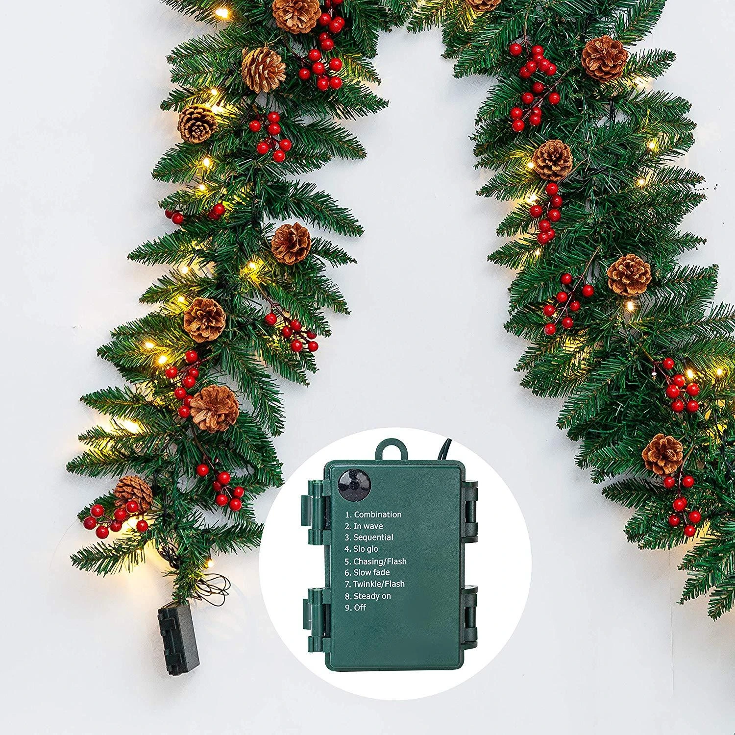 9 Ft Artificial Garland With100 LED Lights & Decorations 6 9 Ft Artificial Garland With100 LED Lights & Decorations - Image 4