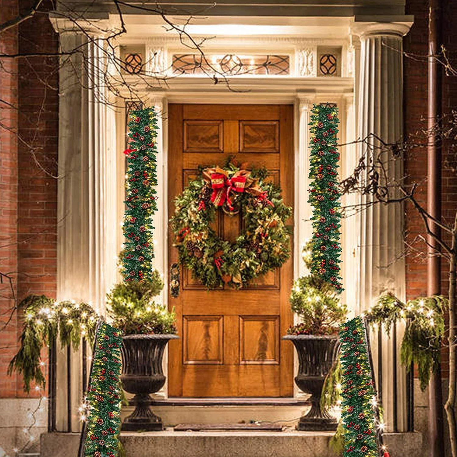 9 Ft Artificial Garland With100 LED Lights & Decorations 7 9 Ft Artificial Garland With100 LED Lights & Decorations - Image 5