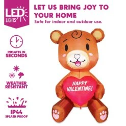 Tall Teddy Bear With Heart Valentine Inflatable (5ft) -Joiedomi 5ft LED Valentines Inflatable Baby Teddy Bear with Heart 3 result