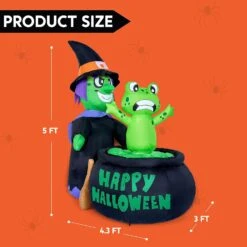 5ft Animated Witch Cooking Spinning Frog Halloween Inflatable -Joiedomi 5ftAnimatedWitchCookingSpinningFrogHalloweenInflatable 5