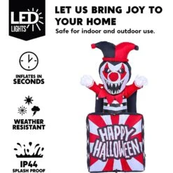 Joiedomi 5ft Halloween Inflatable LED Animated Jester In The Box 12 Joiedomi 5ft Halloween Inflatable LED Animated Jester In The Box -Joiedomi 5ftHalloweenInflatableLEDAnimatedJesterinTheBox 1