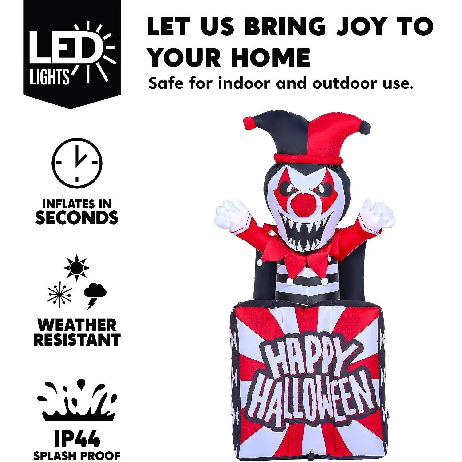 Joiedomi 5ft Halloween Inflatable LED Animated Jester In The Box 5 Joiedomi 5ft Halloween Inflatable LED Animated Jester In The Box - Image 3