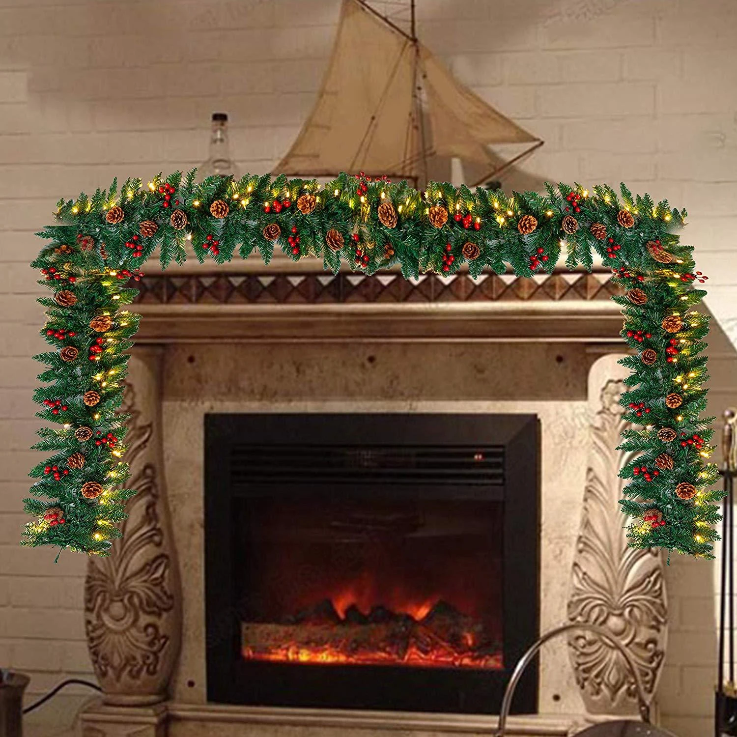 9 Ft Artificial Garland With100 LED Lights & Decorations 8 9 Ft Artificial Garland With100 LED Lights & Decorations - Image 6