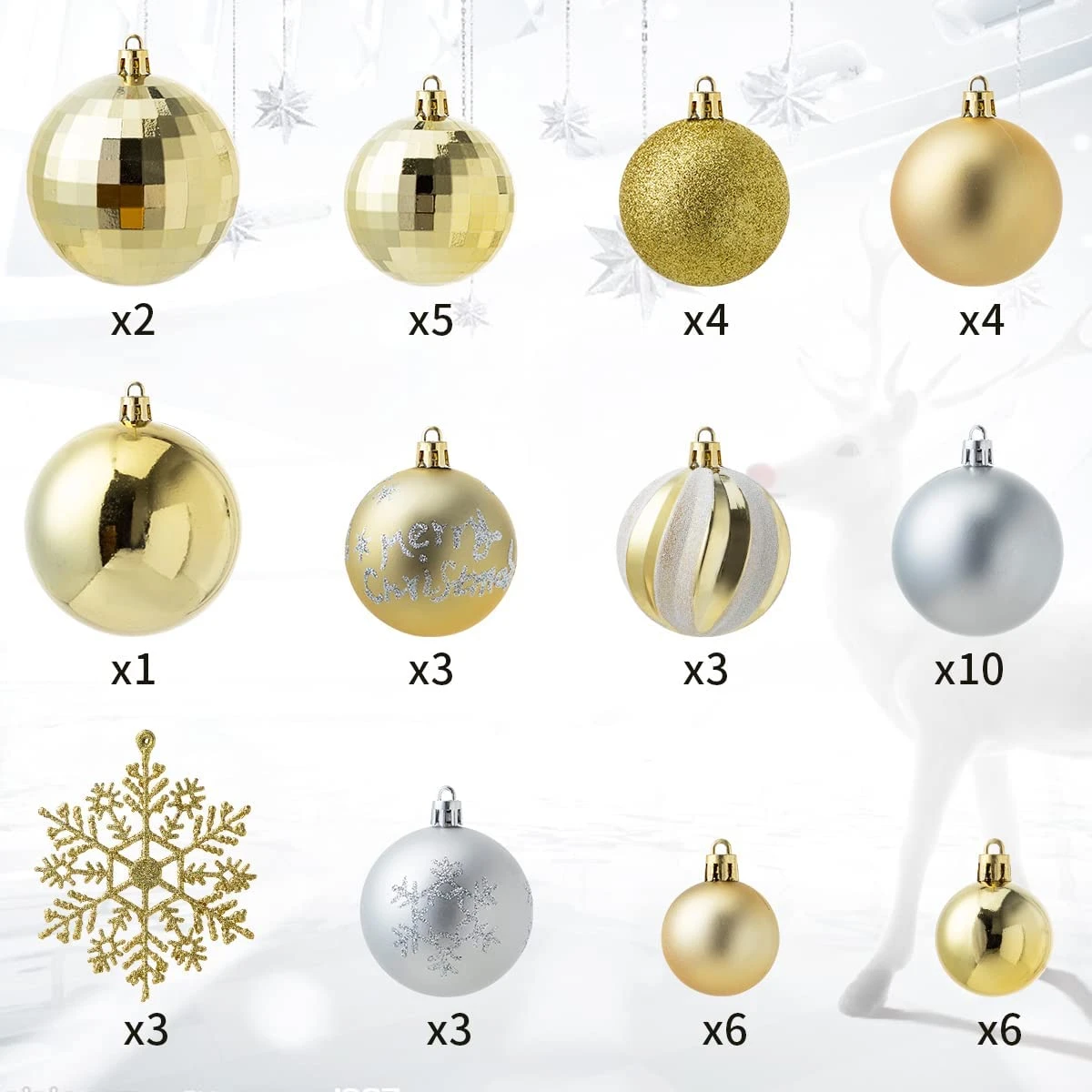 50 Pcs Gold & Silver Christmas Ornaments 4 50 Pcs Gold & Silver Christmas Ornaments - Image 2