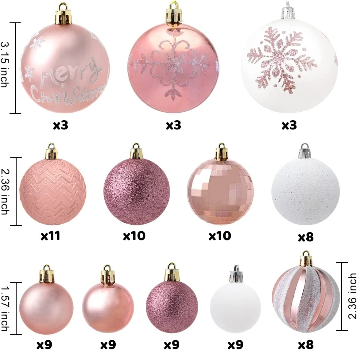 112 Pcs Rosegold & White Christmas Assorted Ornaments With A Star Tree Topper 5 112 Pcs Rosegold & White Christmas Assorted Ornaments With A Star Tree Topper - Image 3