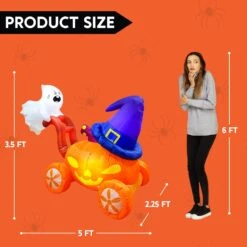 5ft Halloween Pumpkin Carriage With Witch Hat & Hanging Ghost -Joiedomi 61HllI7OAyL. AC SL1500