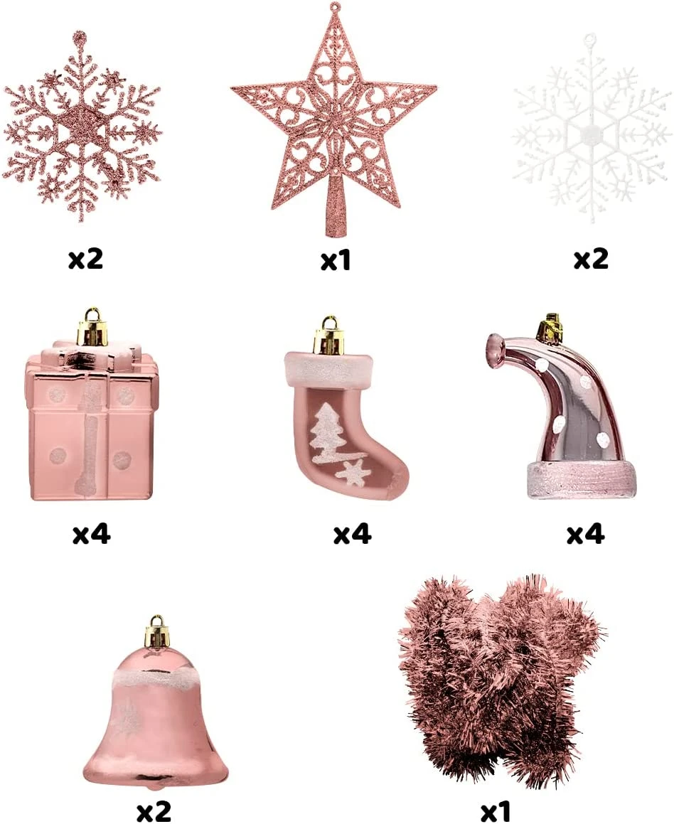 112 Pcs Rosegold & White Christmas Assorted Ornaments With A Star Tree Topper 6 112 Pcs Rosegold & White Christmas Assorted Ornaments With A Star Tree Topper - Image 4