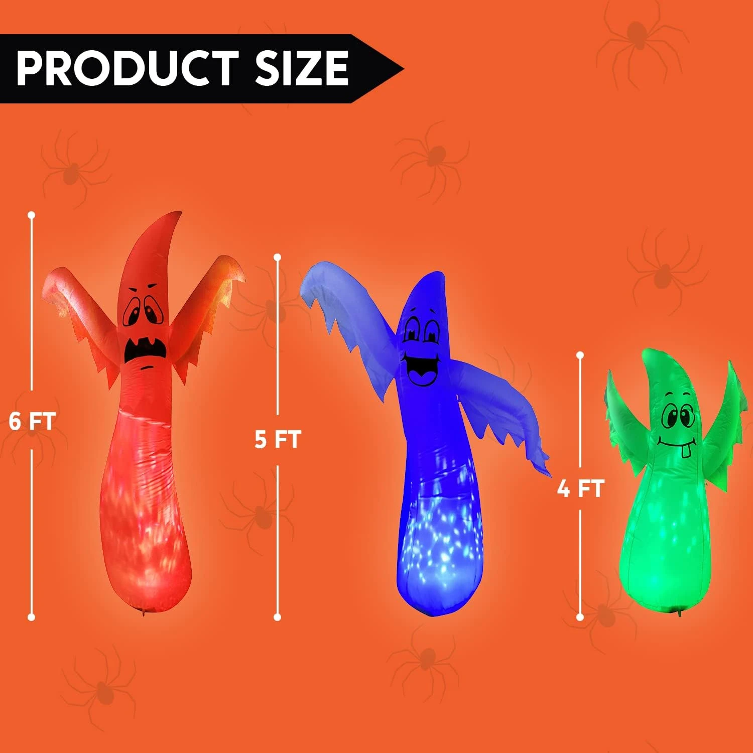3 In 1 Halloween Cute Ghosts Inflatable - 6ft 5ft & 4ft 7 3 In 1 Halloween Cute Ghosts Inflatable - 6ft 5ft & 4ft - Image 5