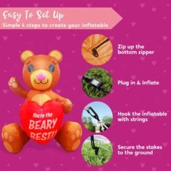 Large Teddy Bear With Heart Valentine Inflatable (6ft) -Joiedomi 6ft Large Teddy Bear with Heart Valentines Inflatable 7 result