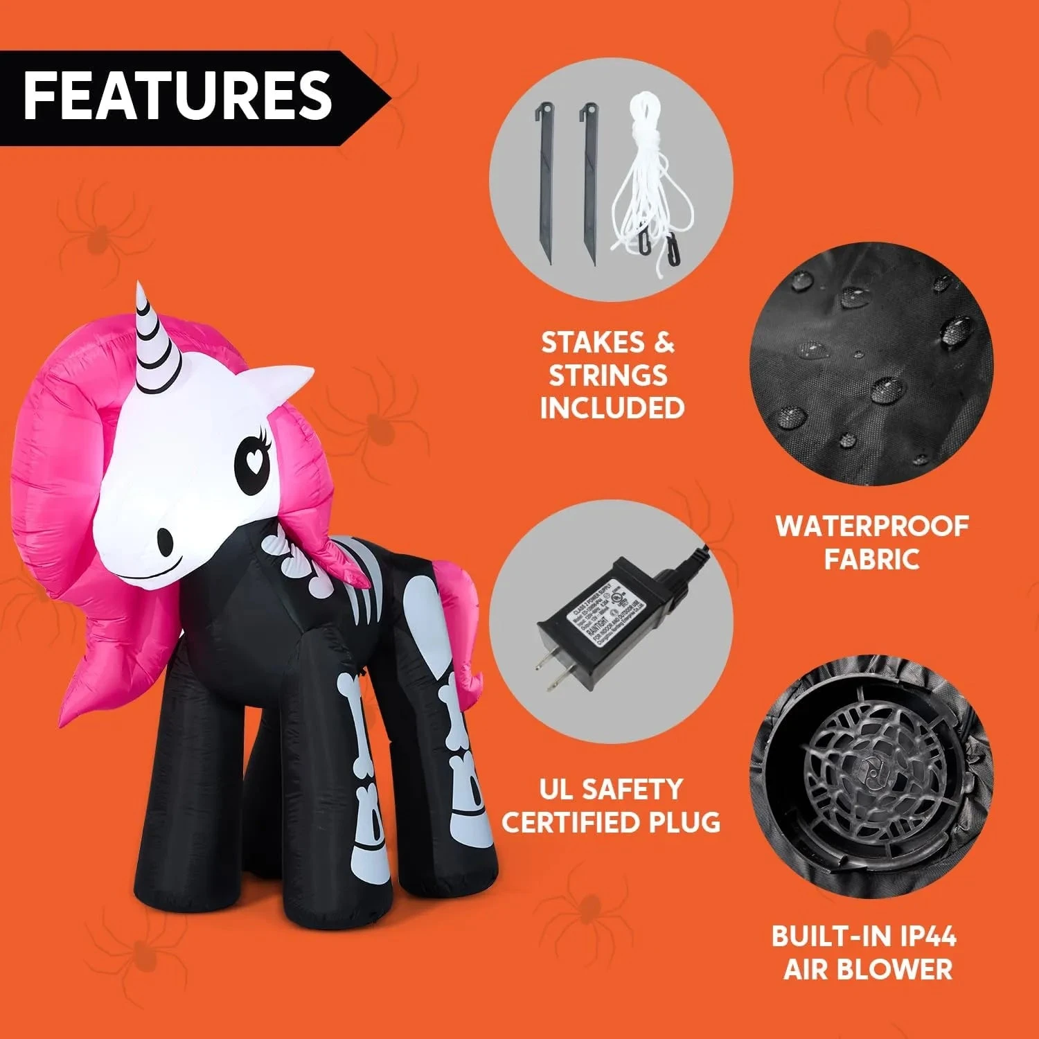 Joiedomi 6ft Long Halloween Inflatable Skeleton Unicorn With Built-in LEDs 8 Joiedomi 6ft Long Halloween Inflatable Skeleton Unicorn With Built-in LEDs - Image 6