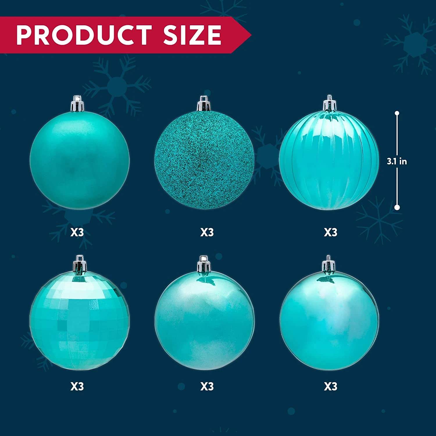 18Pcs Christmas Ball Ornaments Teal 9 18Pcs Christmas Ball Ornaments Teal - Image 7