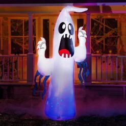 8ft Halloween Ghost With Ice Light And Blue Ribbon