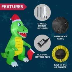 6 FT Tall Inflatable Dinosaur Holding A Christmas Stocking With Build-in LEDs 16 6 FT Tall Inflatable Dinosaur Holding A Christmas Stocking With Build-in LEDs -Joiedomi 7119DXW45RL. AC SL1500