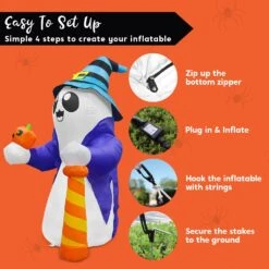 6 FT Tall Halloween Cute Wizard Ghost Inflatable With Flaming Light -Joiedomi 711A02PBIAL. AC SL1500