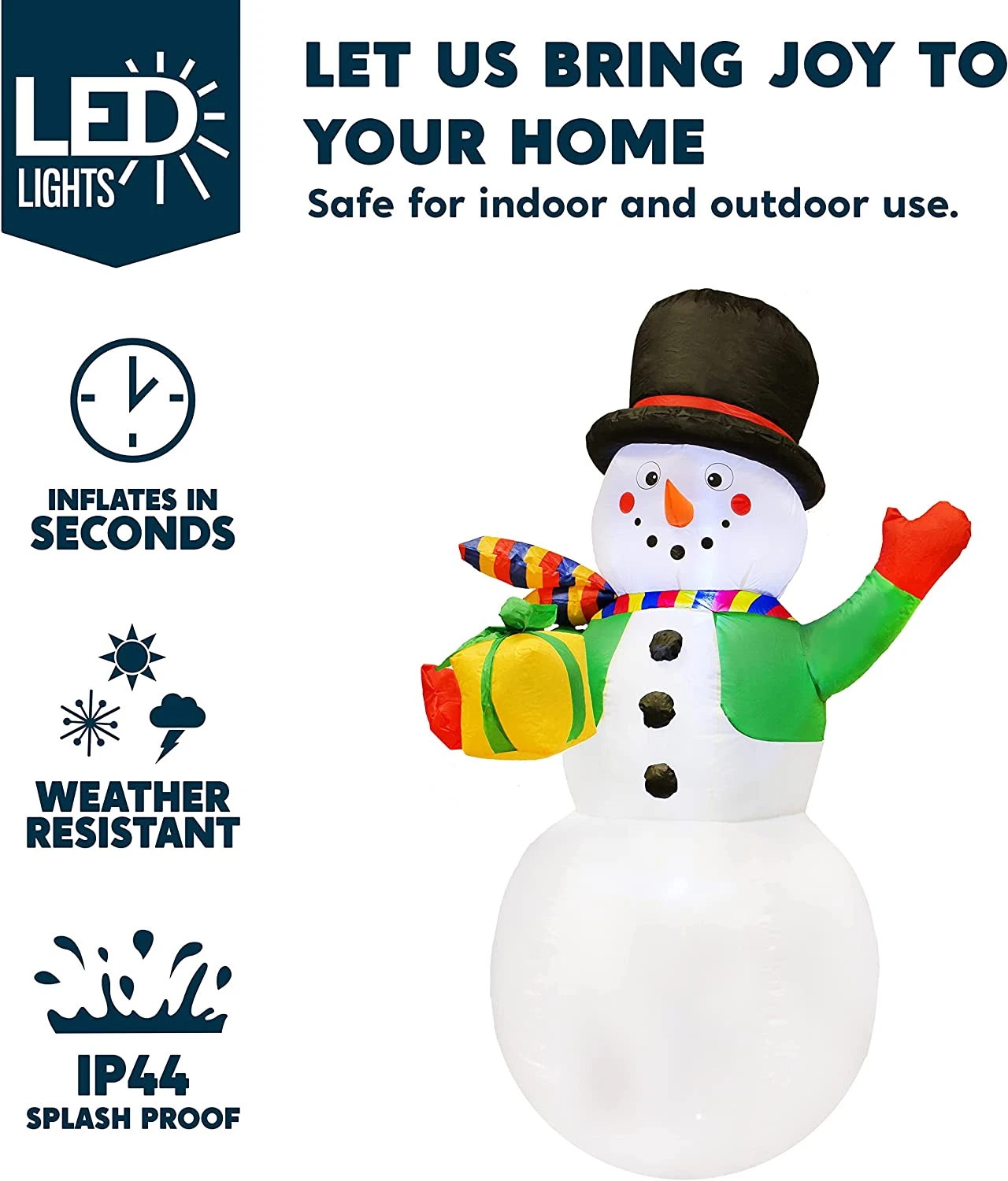 Large Snowman With Present Inflatable (7 Ft) 5 Large Snowman With Present Inflatable (7 Ft) - Image 3