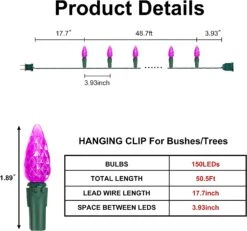 50.5 FT 150 Counts Of Purple LED C6 Green Wire Light Set -Joiedomi 712ZkTSlHPL. AC SL1500