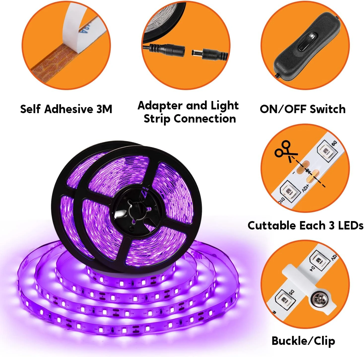 32.8ft LED Black Light Strip Kit With Blacklight Reactive UV Tape 7 32.8ft LED Black Light Strip Kit With Blacklight Reactive UV Tape - Image 5