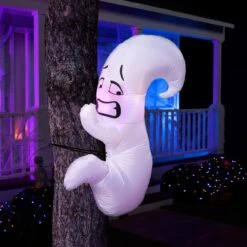 4 Ft Tall Scared Cute Ghost Hugging Tree Halloween Inflatable