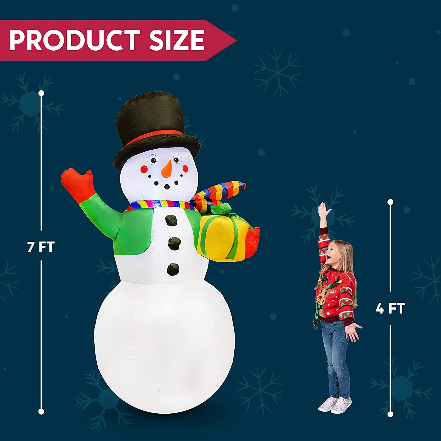 Large Snowman With Present Inflatable (7 Ft) 7 Large Snowman With Present Inflatable (7 Ft) - Image 5