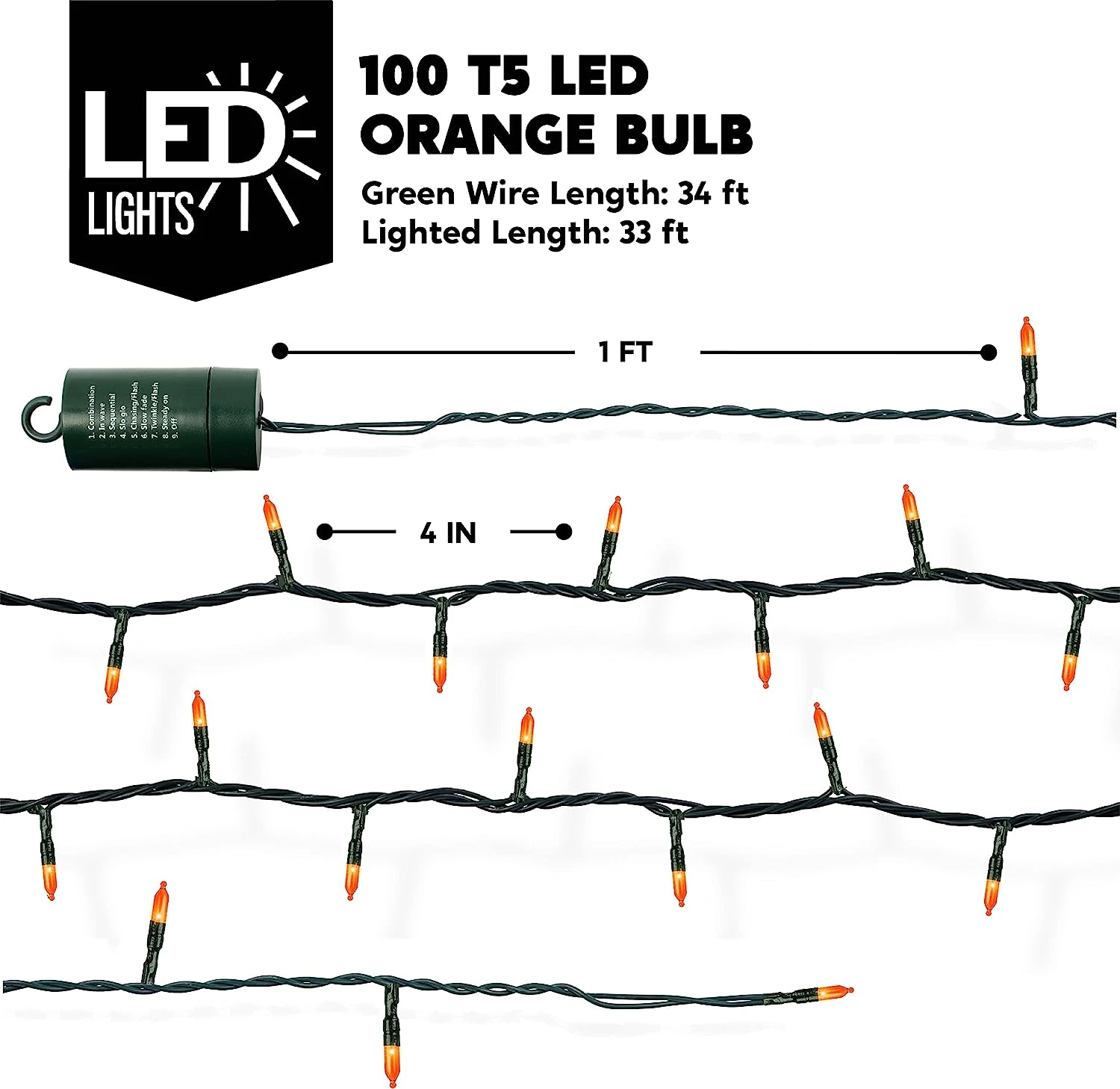 100 Orange LED Green Wire String Lights 6 100 Orange LED Green Wire String Lights - Image 4