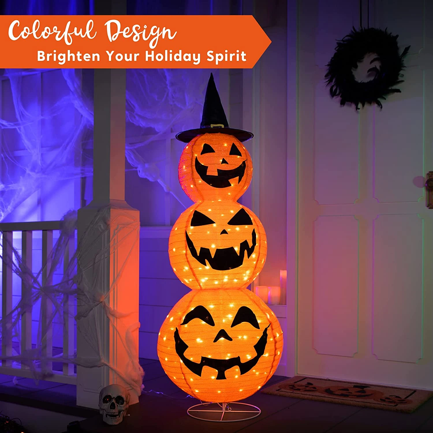 5ft LED Warm Yard Light - Tinsel Stacked Pumpkins 6 5ft LED Warm Yard Light - Tinsel Stacked Pumpkins - Image 4