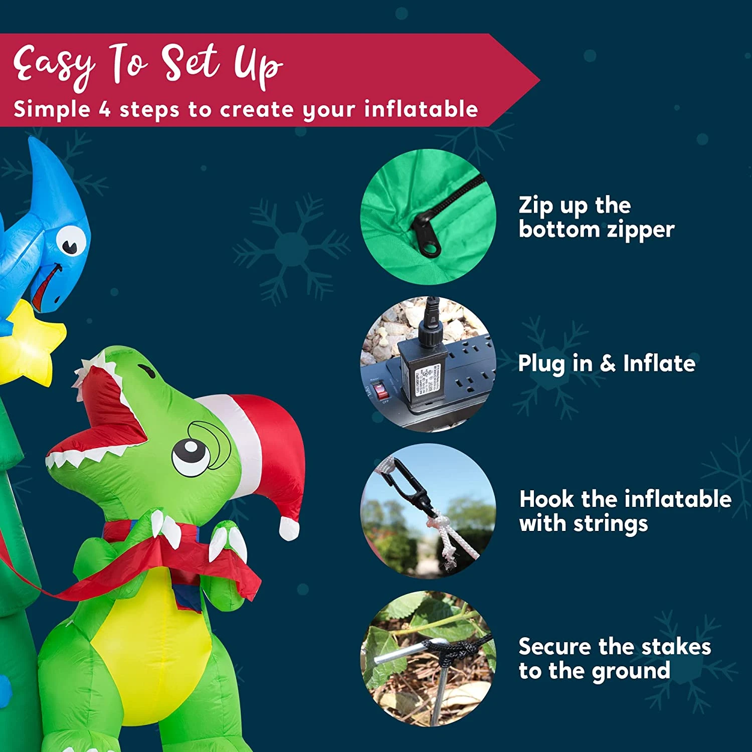 7ft Tall Dinosaur Decorating A Christmas Tree Christmas Inflatable 9 7ft Tall Dinosaur Decorating A Christmas Tree Christmas Inflatable - Image 7