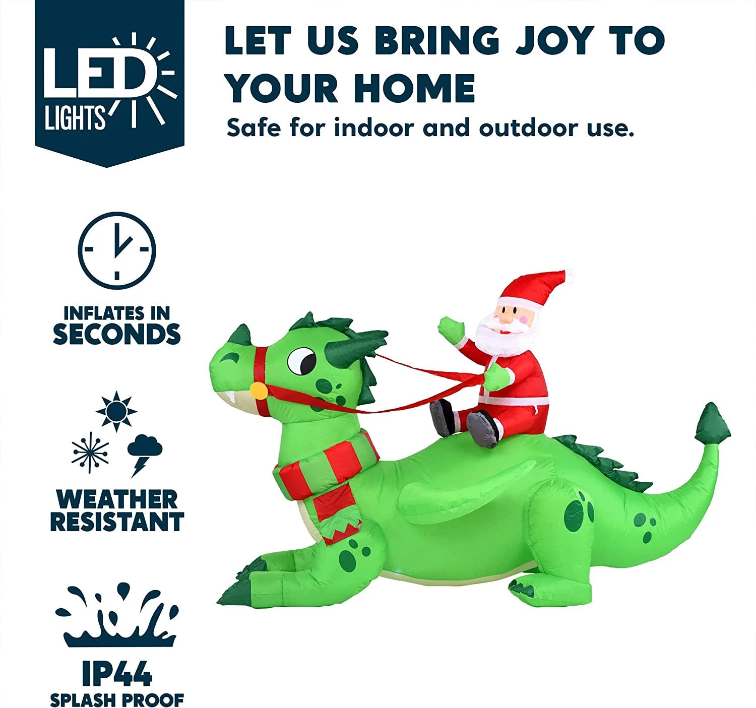 6ft Long Santa Riding A Green Dragon Christmas Inflatable 5 6ft Long Santa Riding A Green Dragon Christmas Inflatable - Image 3