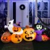 6 Ft. Long Pumpkin With Witch And Ghost Halloween Inflatables
