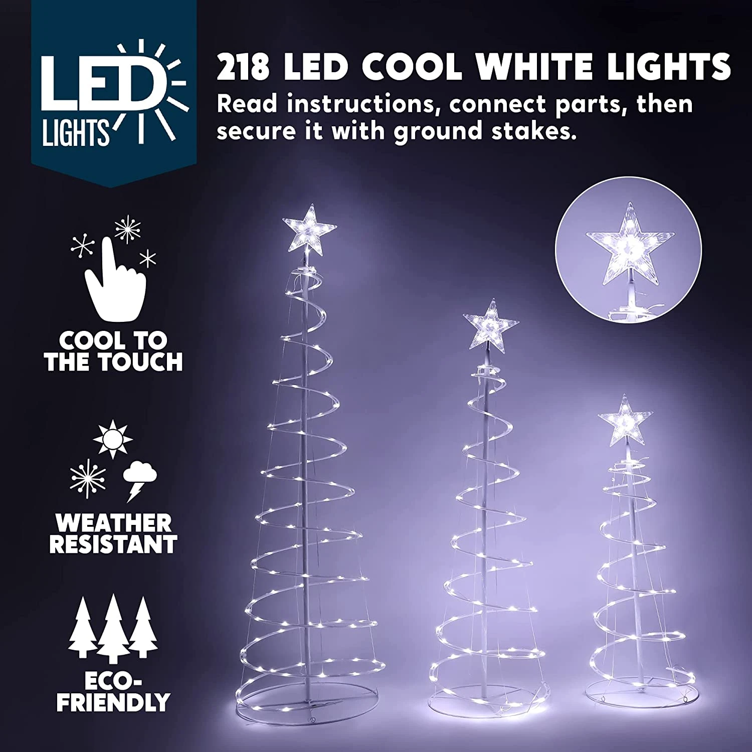 Lighted Spiral Christmas Tree Set LED Cool White - 3 Pcs 5 Lighted Spiral Christmas Tree Set LED Cool White - 3 Pcs - Image 3