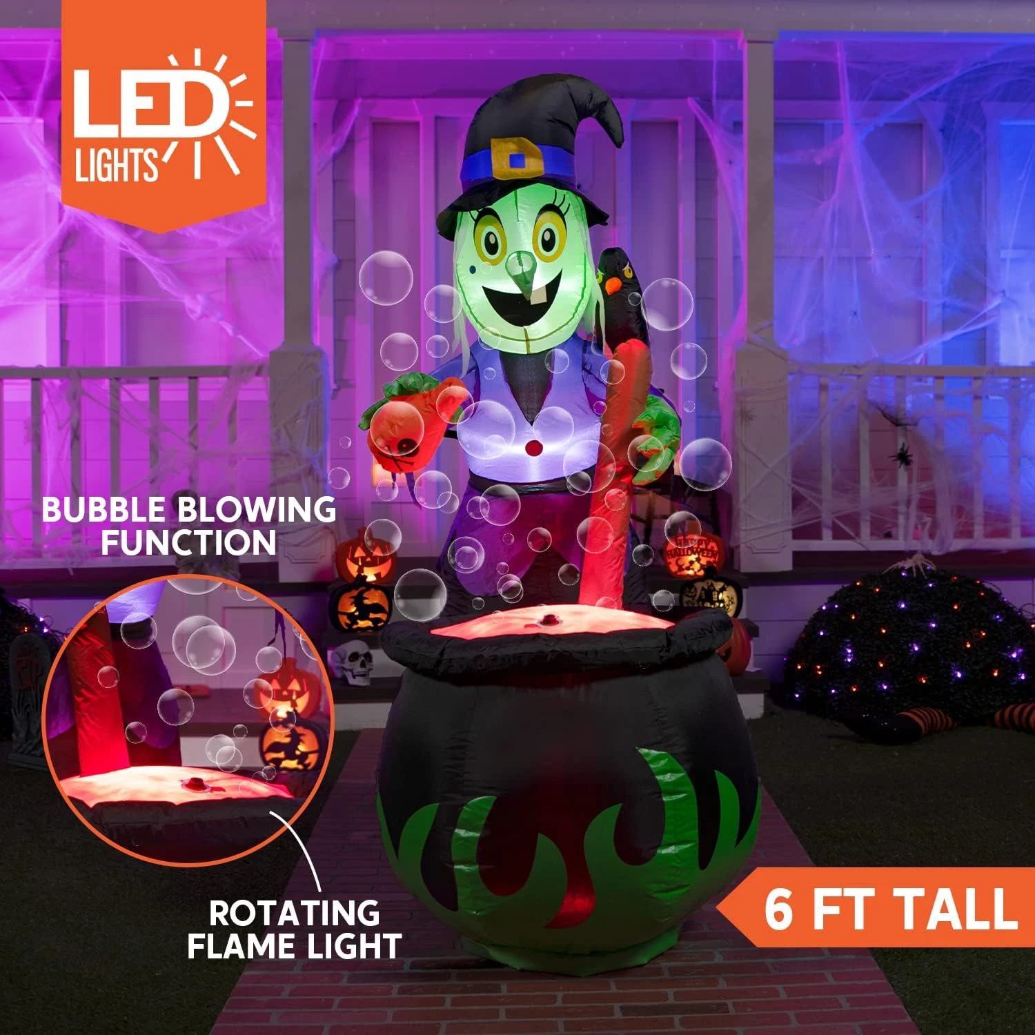 6 Ft Tall Witch Pot With Bubbling Potion Halloween Inflatable 4 6 Ft Tall Witch Pot With Bubbling Potion Halloween Inflatable - Image 2