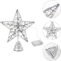 Silver Glitter Star Tree Topper Metal, Warm White -Joiedomi 71iJVENma5L. AC SL1200