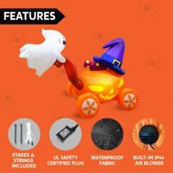 5ft Halloween Pumpkin Carriage With Witch Hat & Hanging Ghost -Joiedomi 71jEsPpzFCL. AC SL1500