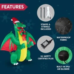 8ft Tall Realistic Christmas Green Dragon Christmas Inflatable -Joiedomi 71lrqaah3dL. AC SL1500