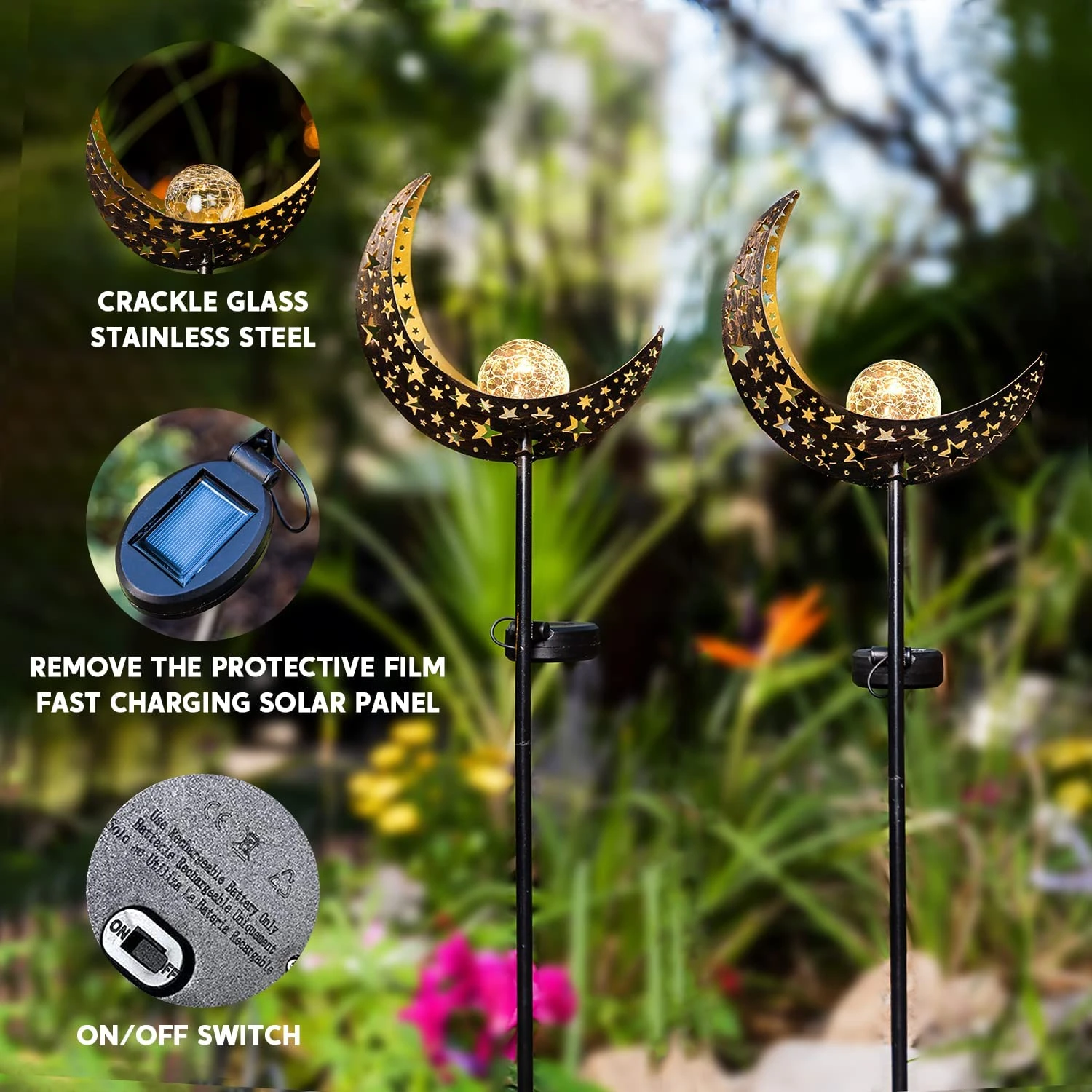 2 Pack Moon Crackle Glass Globe Solar Stake Lights 4 2 Pack Moon Crackle Glass Globe Solar Stake Lights - Image 2